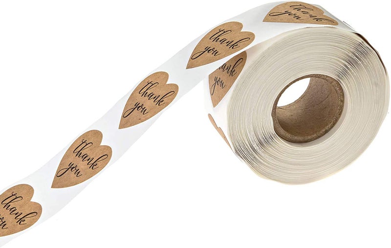SBlabels Brown Kraft Heart Shape Thank You Stickers / 500 Heart Labels / 1 1/8" Thank You Envelope Seals - Image 3